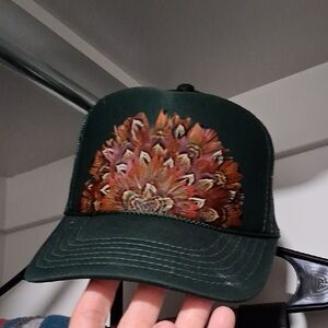 Green Feather Design Trucker Hat